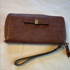 Brown Crocodile Embossed Wristlet Wallet